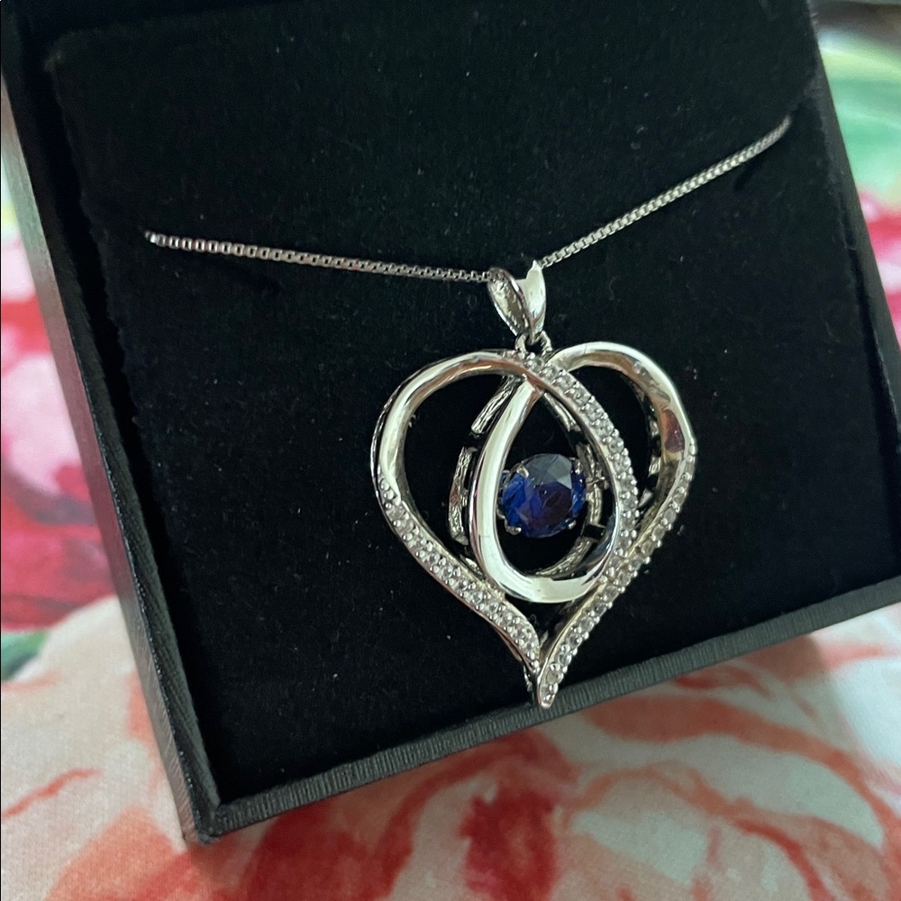 Blue & White Lab-Created Sapphire Heart  Necklace Sterling "Unstoppable Love" - Picture 6 of 15